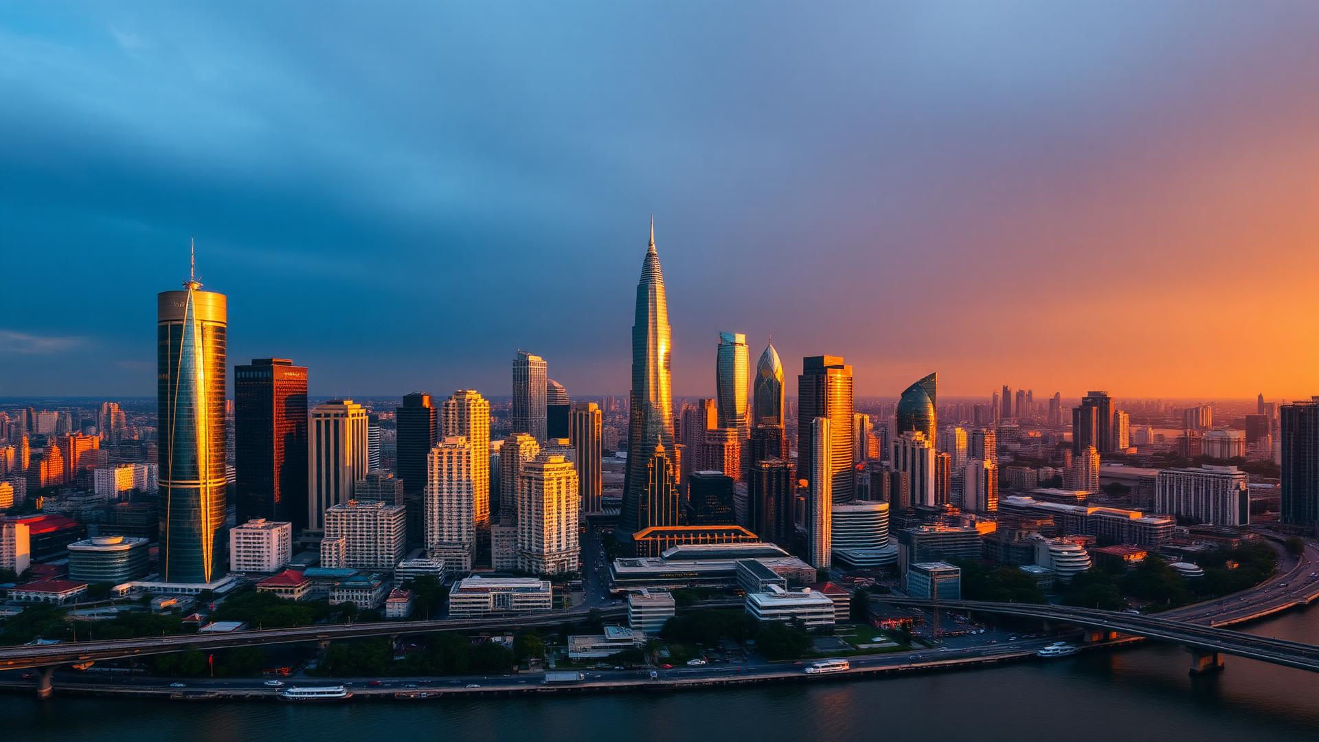 Bangkok skyline at golden hour